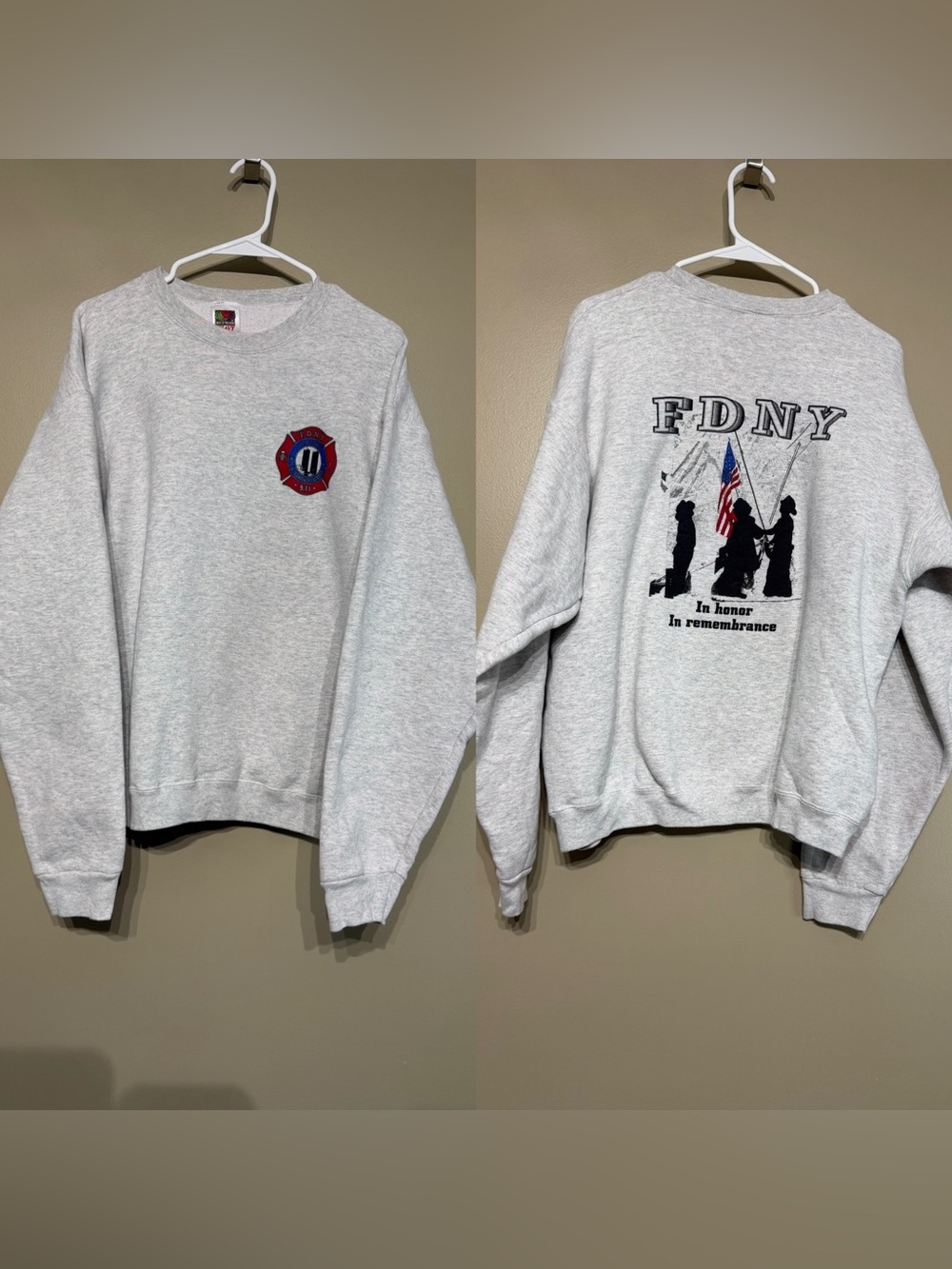 Vintage Y2K Circa 2001-2003 FDNY 9/11 Fruit of the Loom Memorial Crewneck